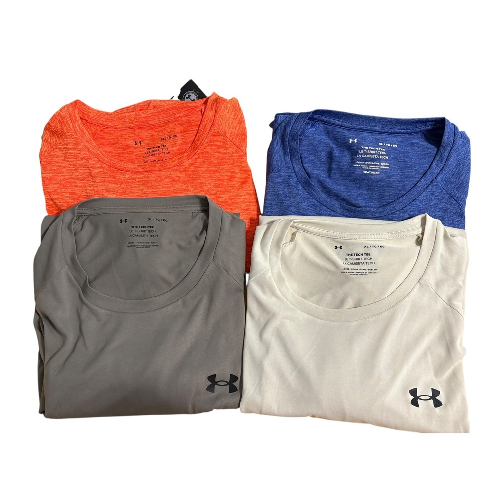 Under Armour Mens HeatGear Tech Tee Bundle 4 Pack XL Orange Blue Grey Cream - Picture 1 of 16